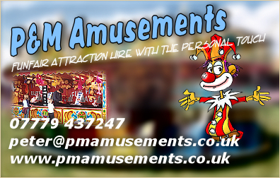 P&M Amusements business card.